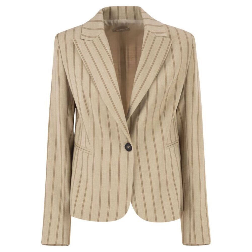 Antonelli Firenze Women Pinstriped Single-Breasted Linen Blend Blazer